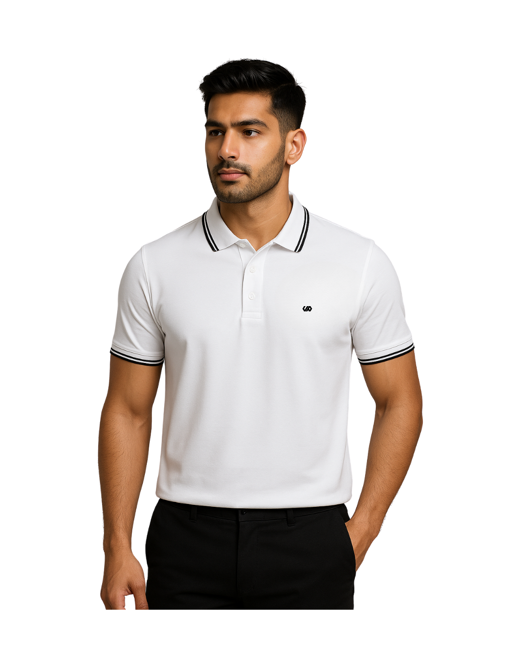 Essential Tech Polo – Arctic White/Black Edition
