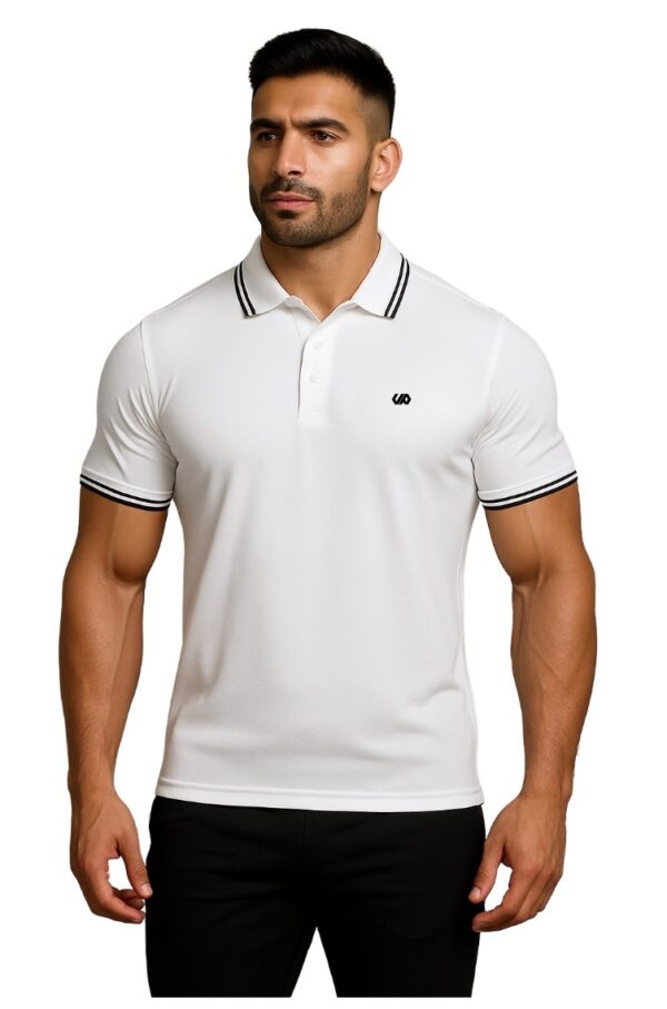 Essential Tech Polo – Arctic White/Black Edition - Image 2